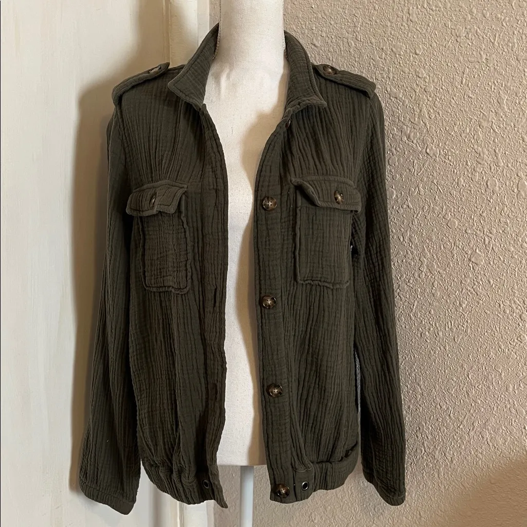 Olive Green Cotton Utility Shacket - Image 5