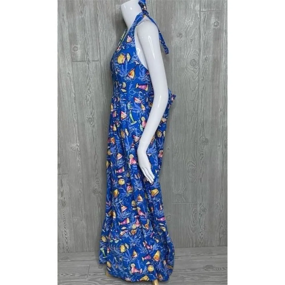 Girls weekend cocktail cruise halter top dress with margaritas and drinks on it Blue Size L - Image 4