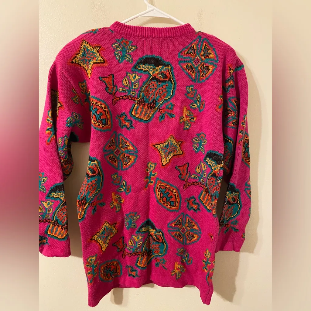 VTG 1980s Michel Pink Toucan Southwestern Pattern Long Sleeve Sweater Sz Medium - Image 4