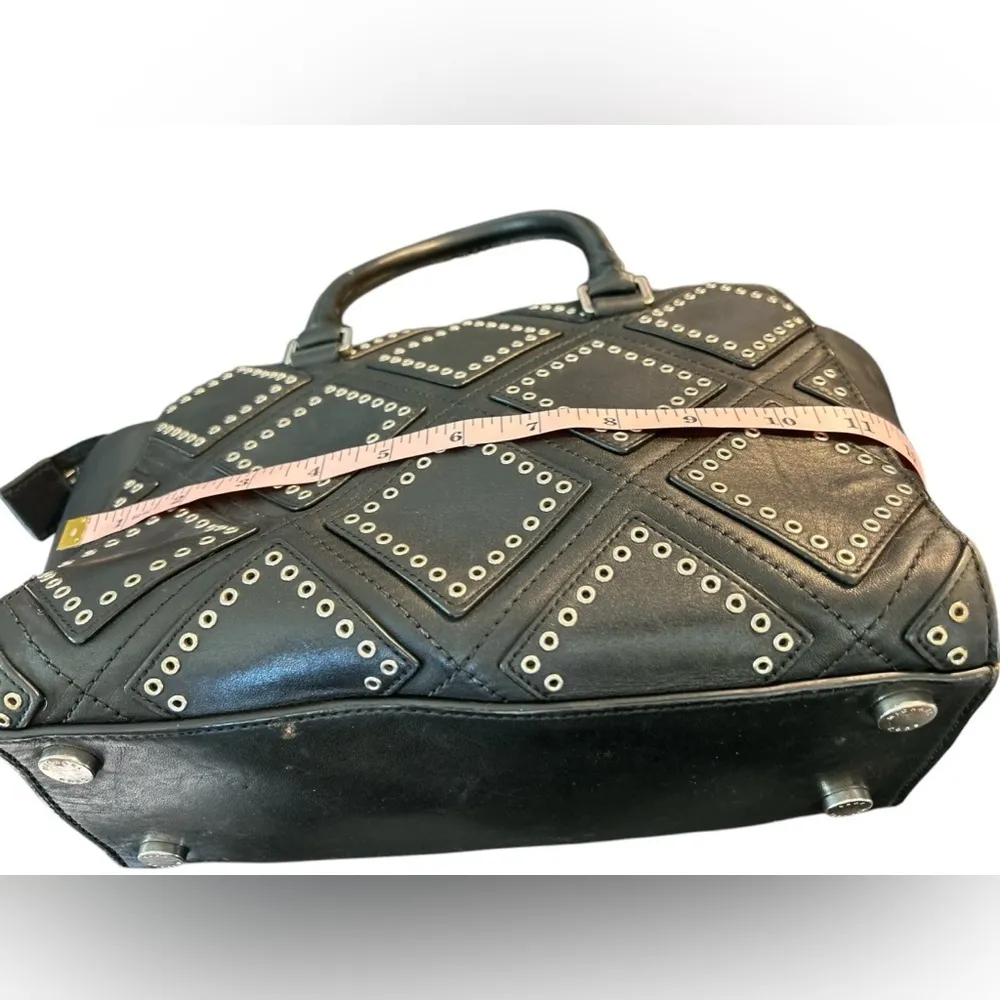 Michael Kors Selma Black Leather Satchel Bag Diamond Grommet Accents‎ - Image 5