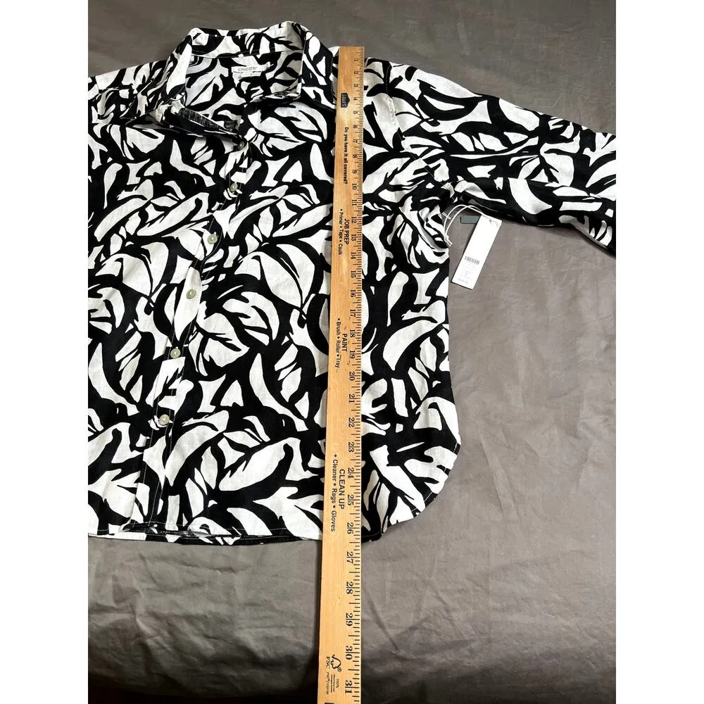 Chio's womens size 3 INked Leave shirt 100% non-iron linen white/black - Image 4