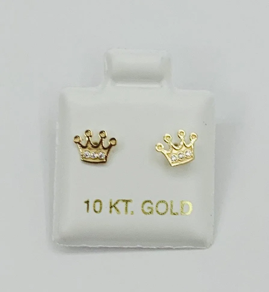14k solid gold earrings tiny crown ❤️ Approx 7mm with cubic zirconia ❤️ screw back ❤️ aretes de corona de mujer o Niña de 14 kilates de tornillo - Image 2