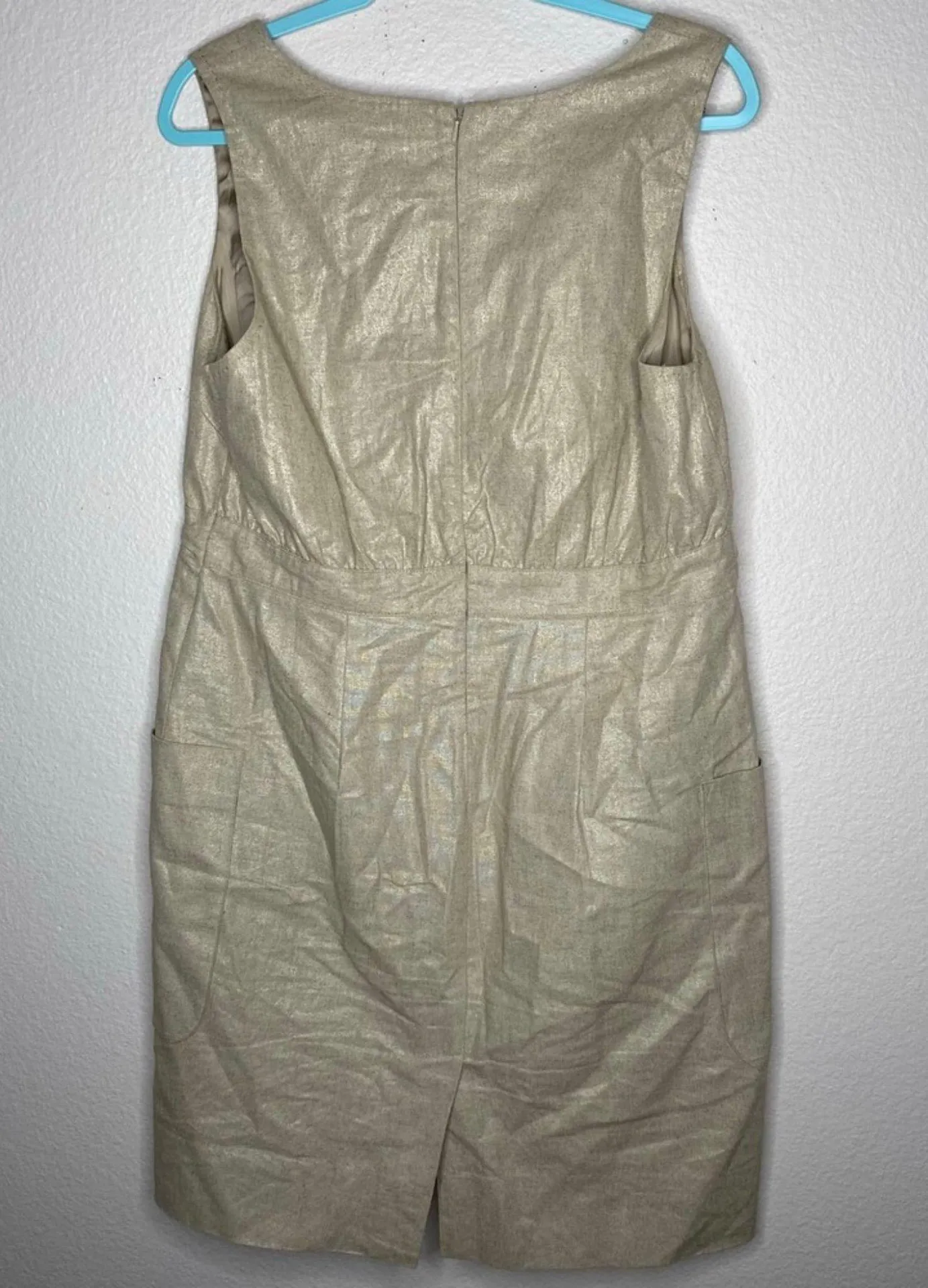 Anthropologie Gold Shimmer Tie Linen Straight Dress - Image 3