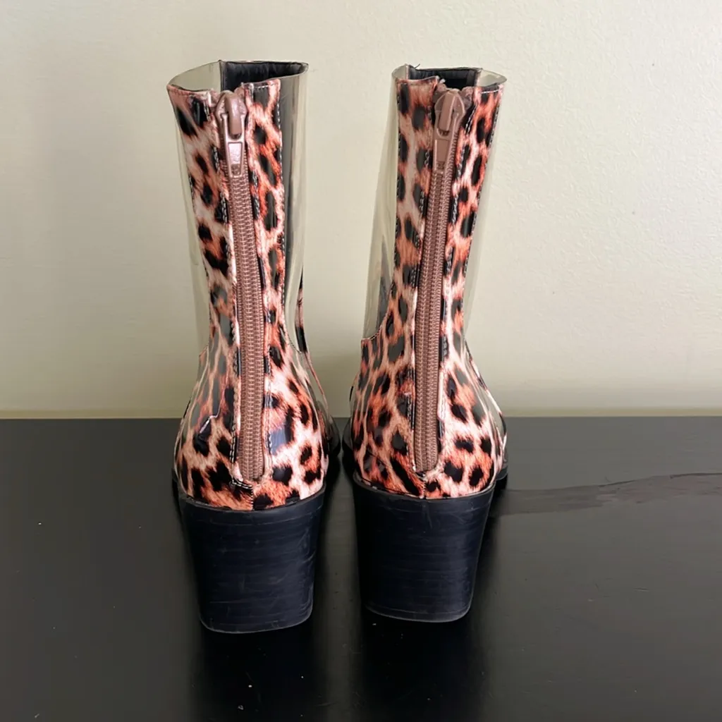 Olivia Jaymes Animal Print Vinyl Pointy Toe Boots Brown Size 8.5 - Image 5