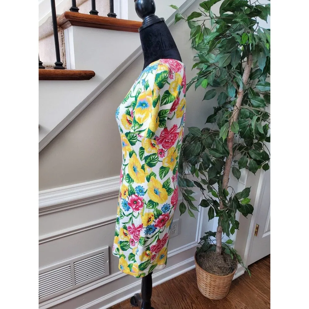 Adrienne Vittadini Women Cotton Round Neck Short Sleeve Knee Length Dress Size 4 - Image 5