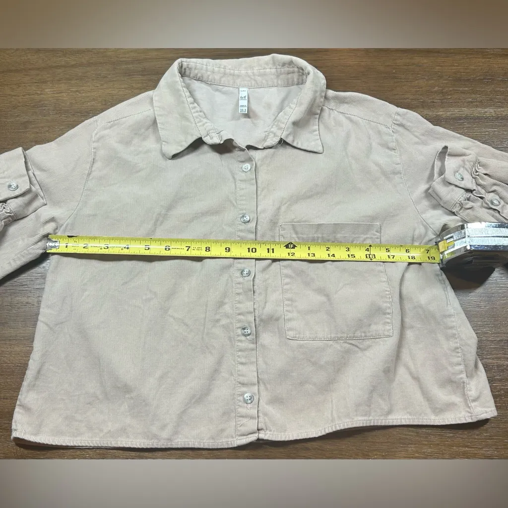 Zara TRF Collection Women's Size M Tan Long Sleeve Cropped Corduroy Jacket - Image 3