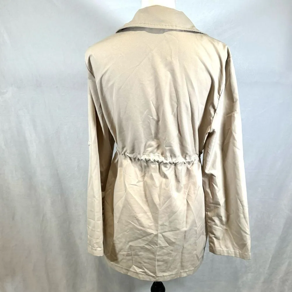 SheIn Lapel collar roll tab drawstring waist trench coat with pockets size large - Image 9