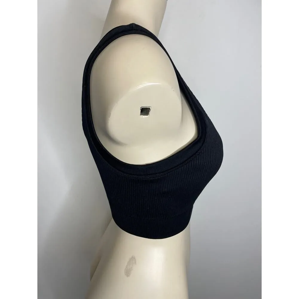 Offline by Aerie Women's Size Small Ribbed Crop Top Black Sleeveless V Neck NWT - Image 3