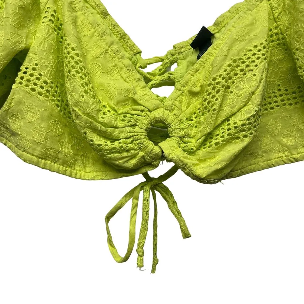 Wild Fable Womens Top Medium Eyelet Cropped Puff Sleeves Dainty Beachy Coquette - Image 5