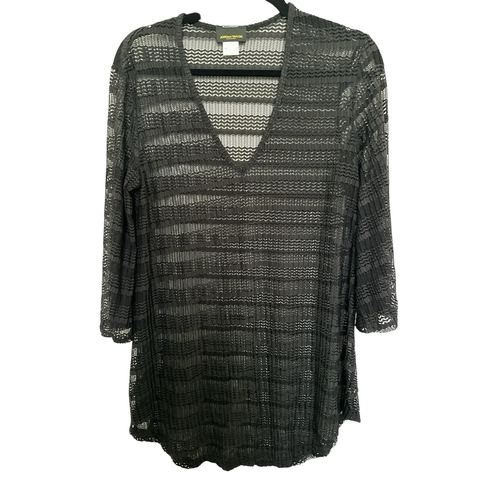 Jordan Taylor Women's V Neck Mesh Tunic Swim Cover Up Black Size S Made In USA - Image 4