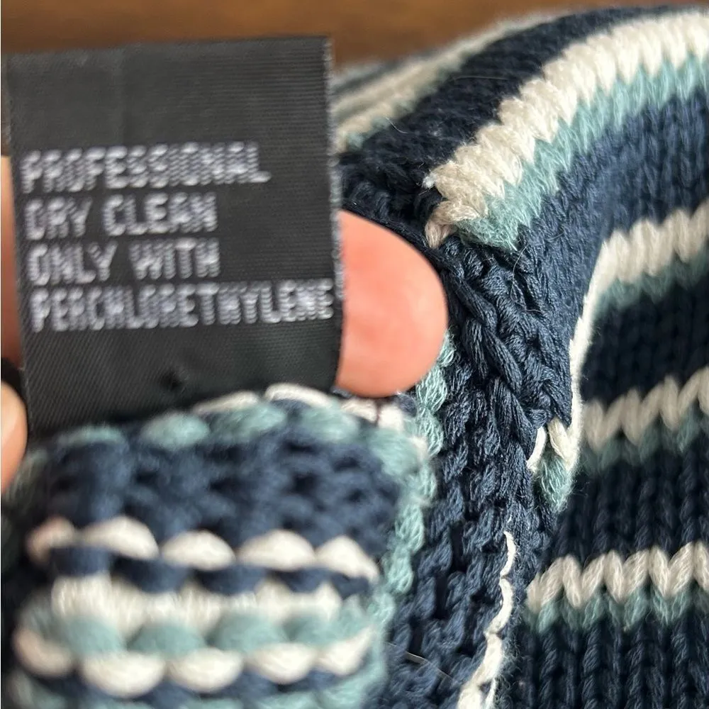 Etcetera 100% Cotton V-Neck Blue White Striped Sweater Size Small - Image 5