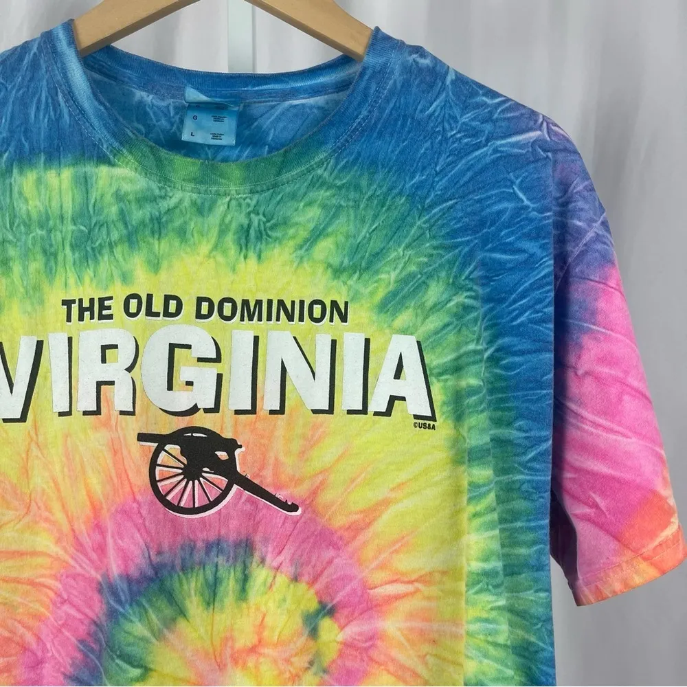 Colortone Large Pastel Tie Dye Virginia Travel Graphic Tee Shirt Yellow - Image 6