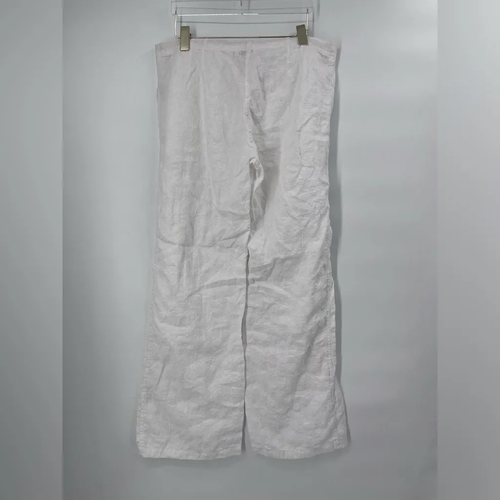 Johnny Was ‎ white linen pants with embroidered pattern size large - Image 2