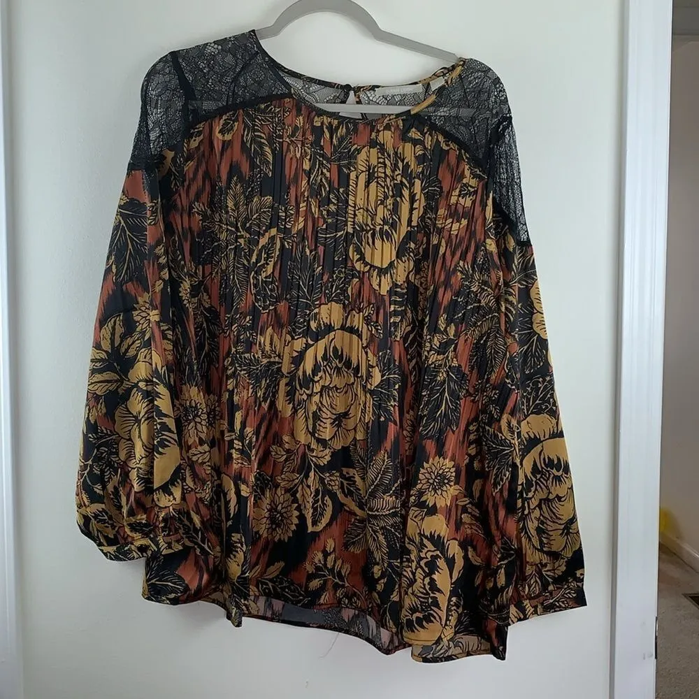 SUNNY LEIGH PLUS PLEATED TOP WITH LACE SHOULDER, Burgundy,2x,NWT - Image 3