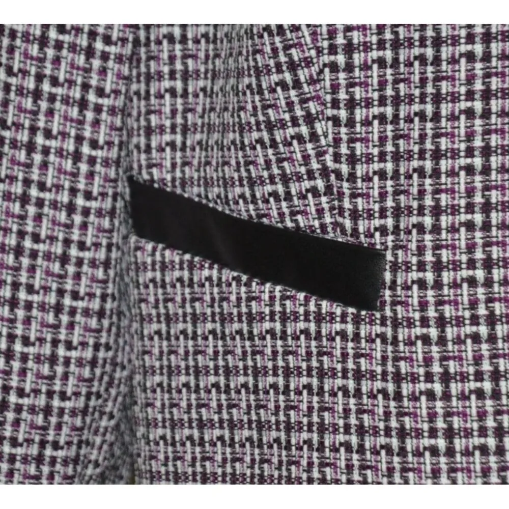 NWT Tahari Arthur Levine 14W Purple Open Tweed Blazer Jacket Faux Leather Trim - Image 3