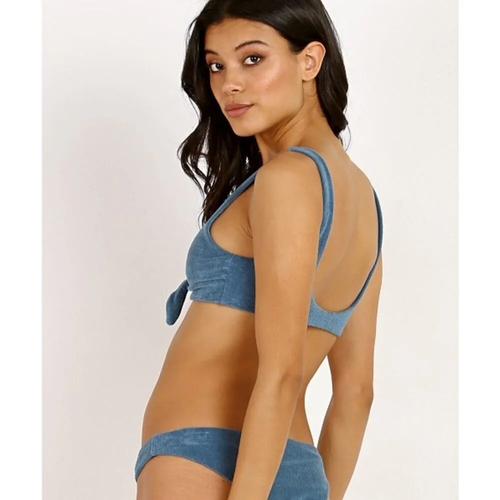 Mara Hoffman Rio Slate Blue Terry Knotted Tie Front Bikini Swimsuit Top D-Cup - Image 4