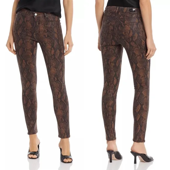 PAIGE Hoxton Ankle Skinny Jeans in Coated Brown Snake Size 26 NEW - Image 2