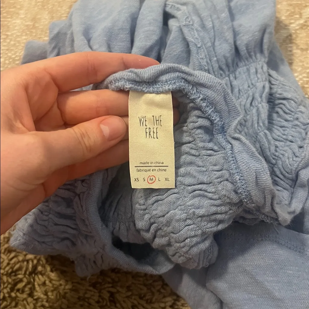 Free People We The Free Sky Blue Textured Top- linen and cotton blend - Image 6