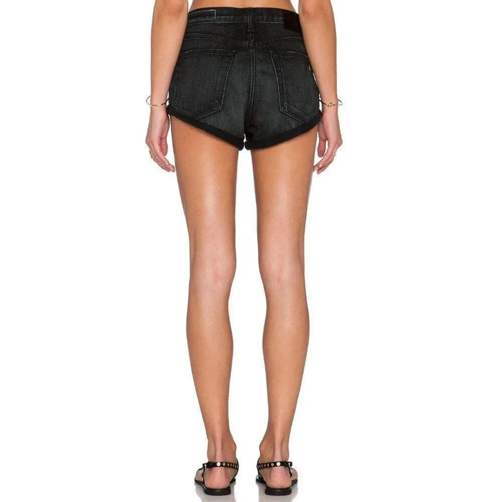 Rag & Bone Jean Shorts Womens 27 Black Mid Rise Exposed Button Fly Festival - Image 15