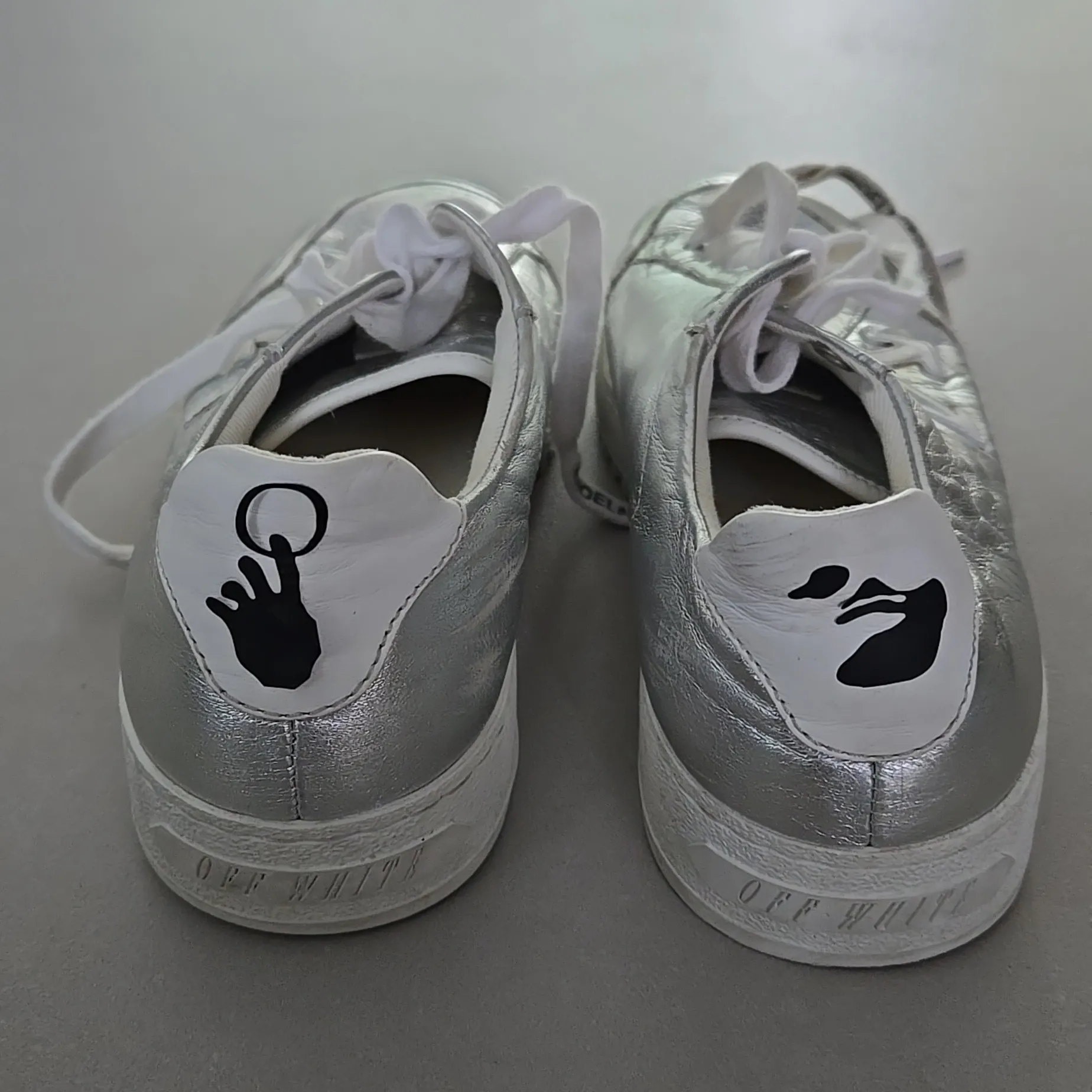 Off-White Woman's Silver Metallic Low Top Sneakers Size 36/ US 6 - Image 5