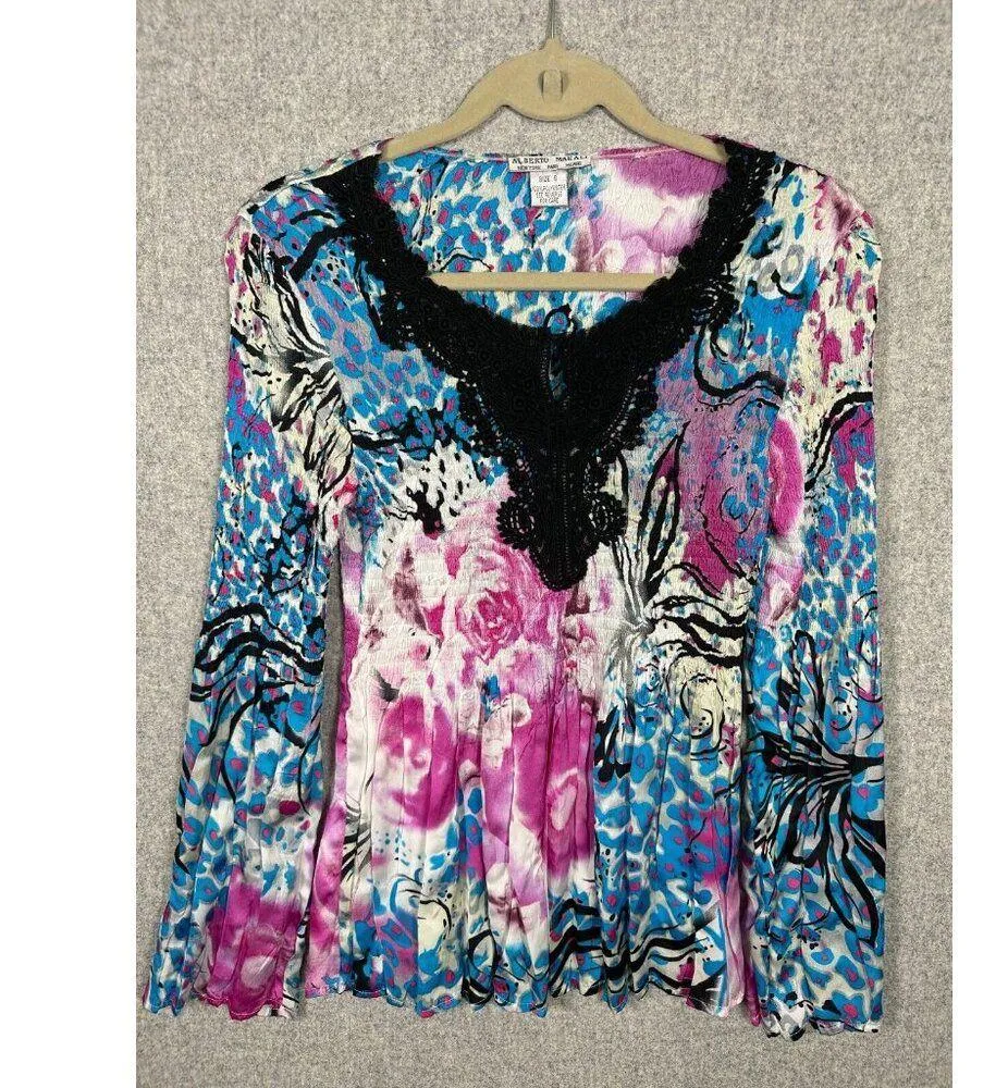 Alberto Makali Small Women Top Long Sleeve Crinkle Lace Fairy Whimsigoth Y2k - Image 7