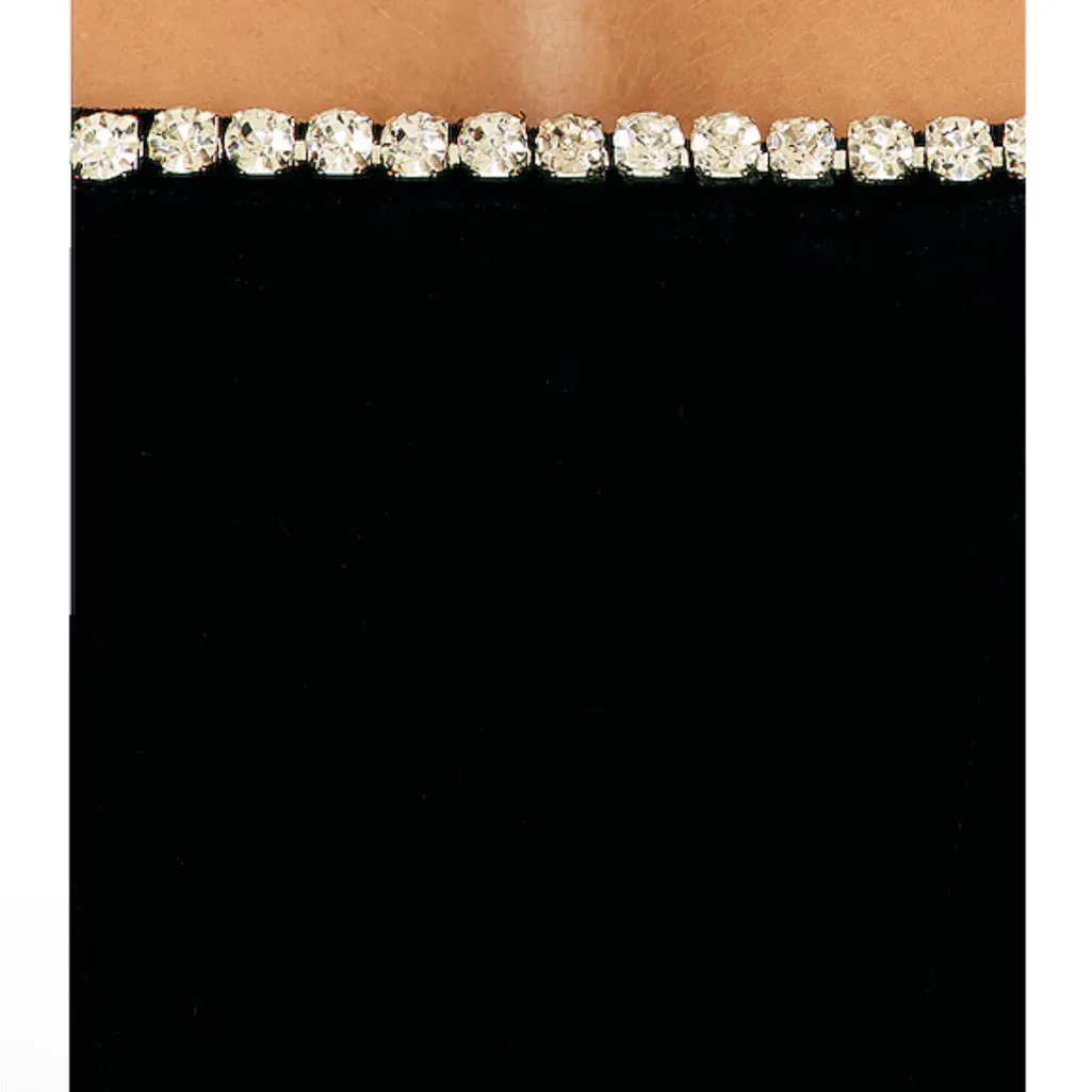 Khanum’s Karyln Strapless Black Velvet Maxi Gown With Diamanté Detail - Image 3