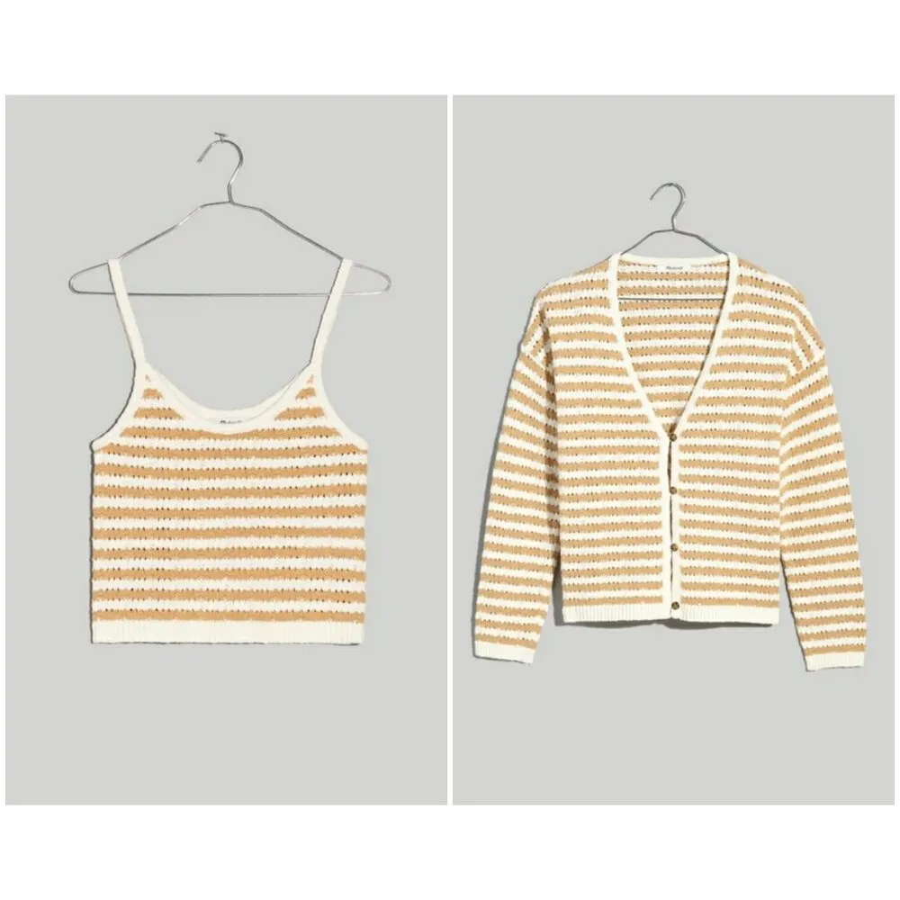 💕MADEWELL💕 Open Stitch Cardigan Sweater + Tank Set Stiped Earthen Sand Medium - Image 9