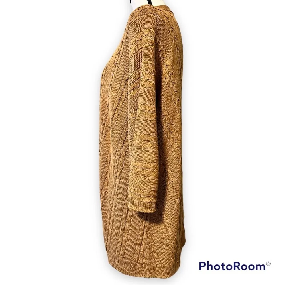 J. JILL small women's mustard brown cardigan cable knit open front 3/4 sleeves Tan - Image 3