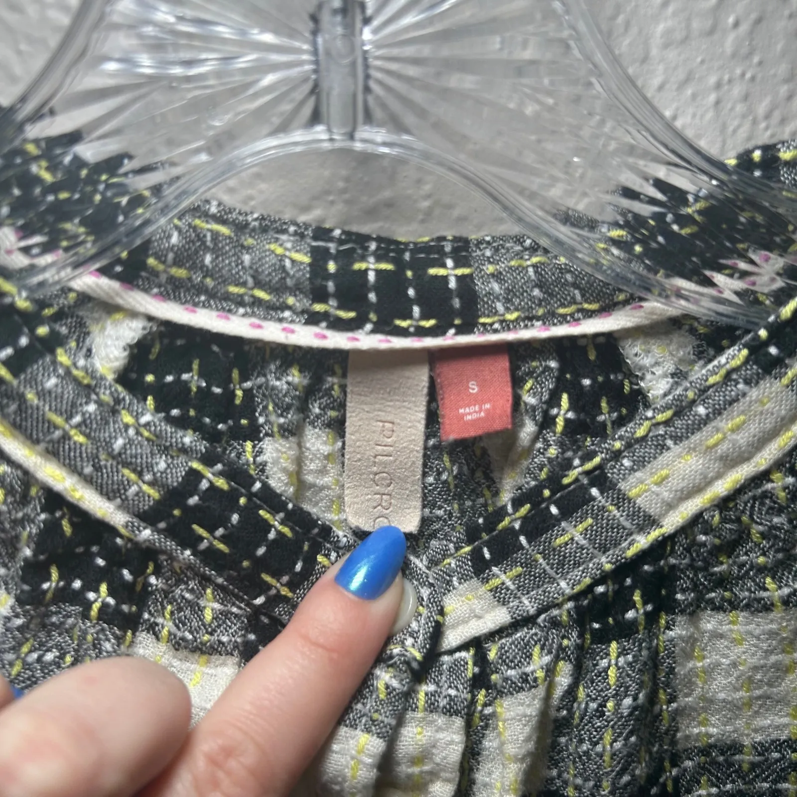 Pilcro Plaid Button Up Long Sleeve Shirt Black White Yellow Women's S Classic - Image 6