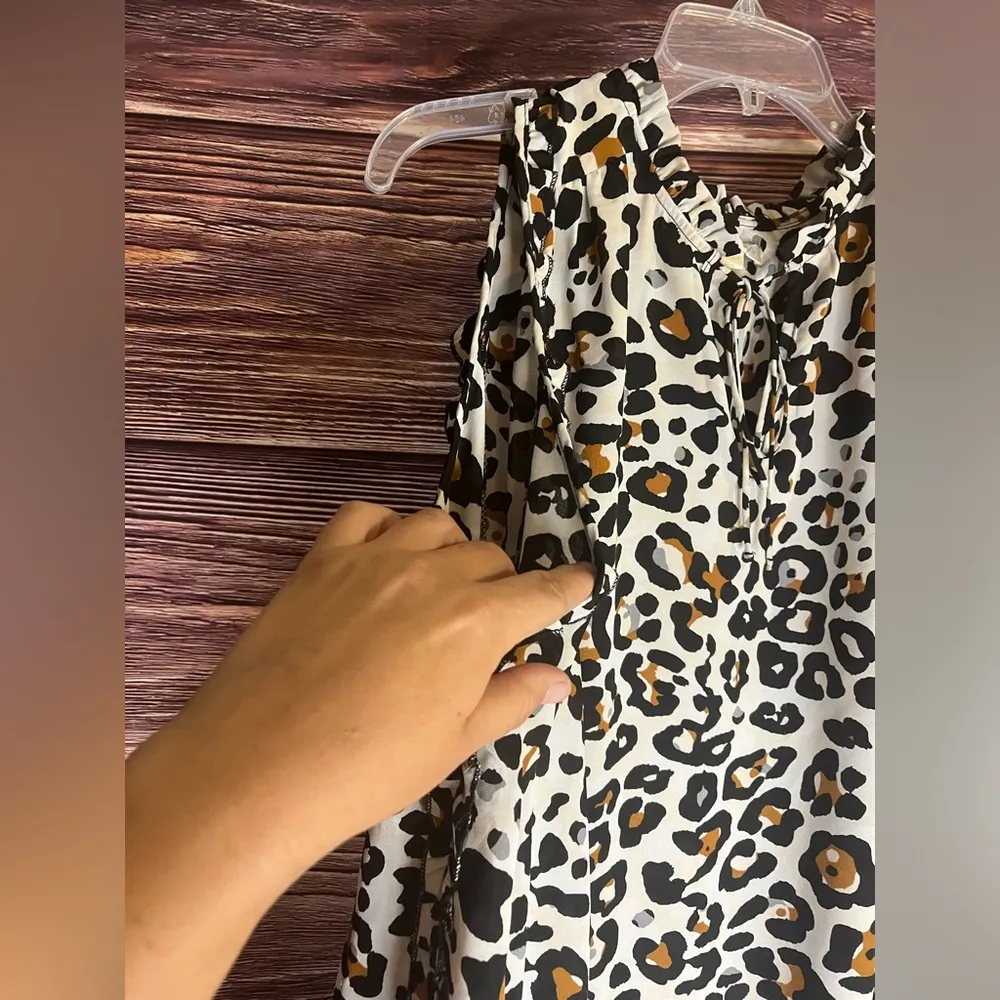 Cooper and Ella  Animal Print Long Puff Sleeve Blouse Top Cold Shoulder Ruffled. - Image 6