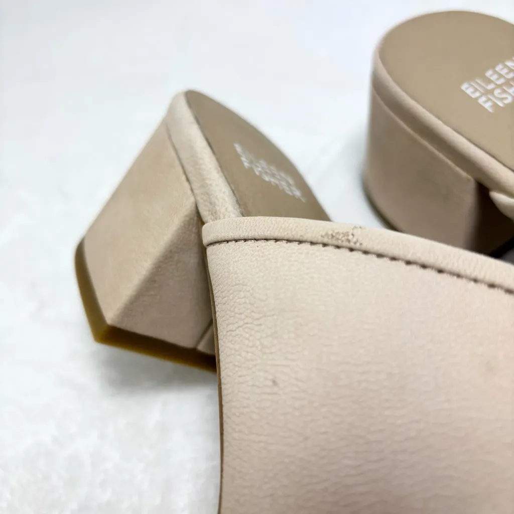 Eileen Fisher Fala tumbled nubuck mule heels tan- beige color open toe size 8.5 - Image 10