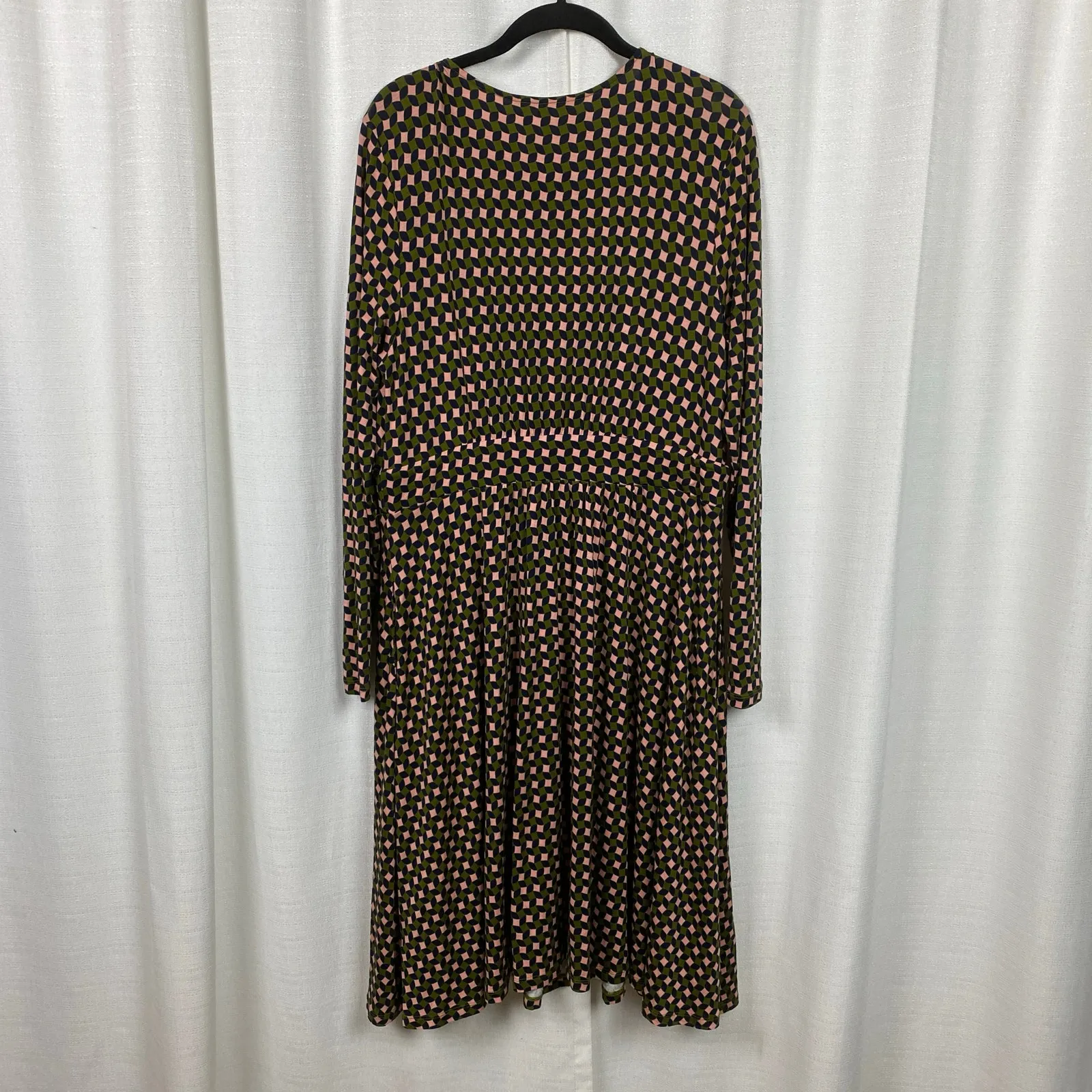 Boden Olive Green&Pink Abstract Diamond Long Sleeve Jersey Thea Dress Sz.12R Green Size 12 - Image 10