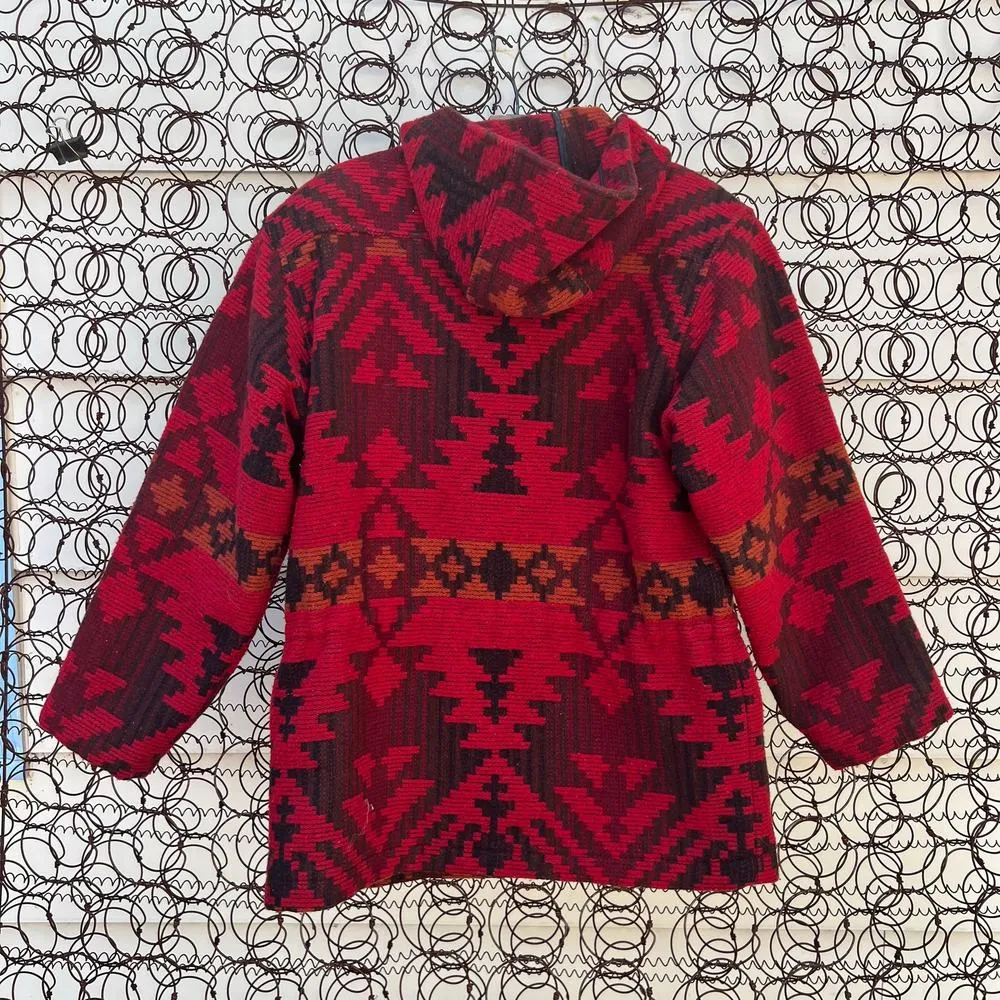 Vintage 80s 90s Woolrich maroon orange Tribal Aztec Southwestern Blanket Coat - Image 2