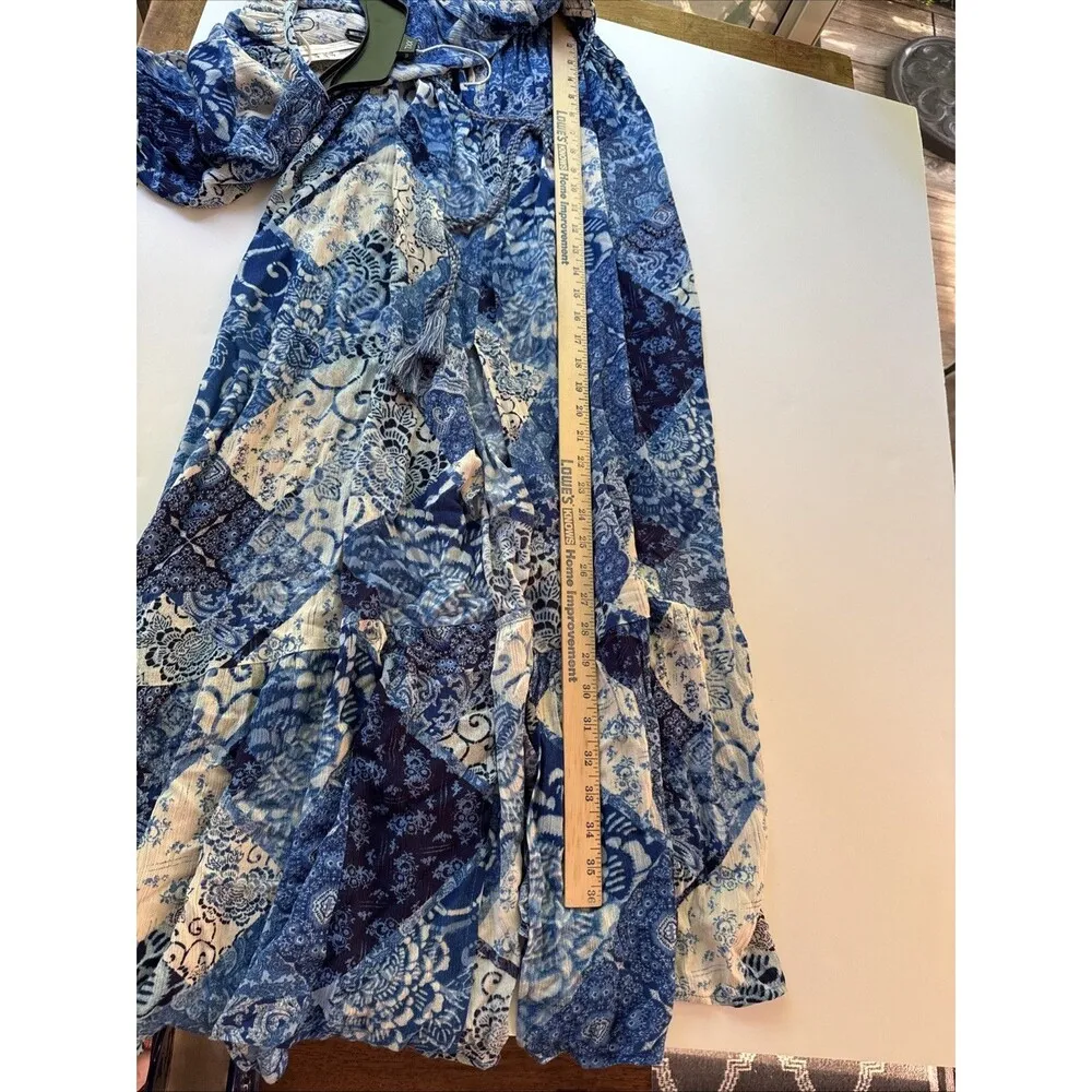 Love Stitch Bedford Patchwork maxi dress Blue Short Sleeve Tasselled Size M New - Image 12