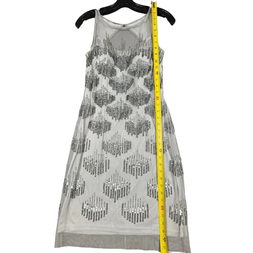 Gianni Bini Silver Sequin Mesh Cocktail Dress Size 4 - Image 2