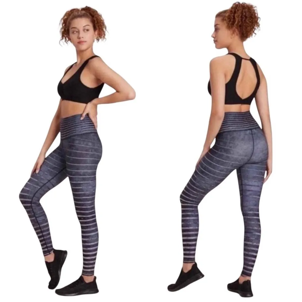 Niyama Sol Slate Stripe Barefoot Leggings Size Medium - Image 2