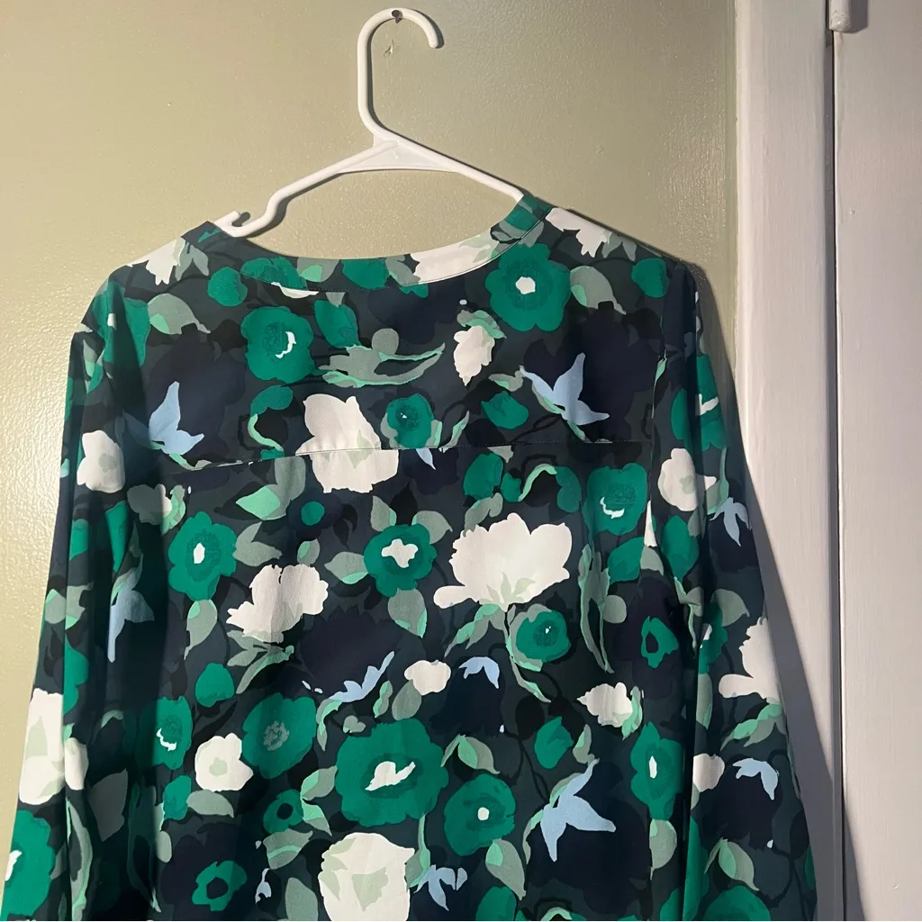 Merona Popover Blouse Navy Blue Green White Floral XL - Image 8