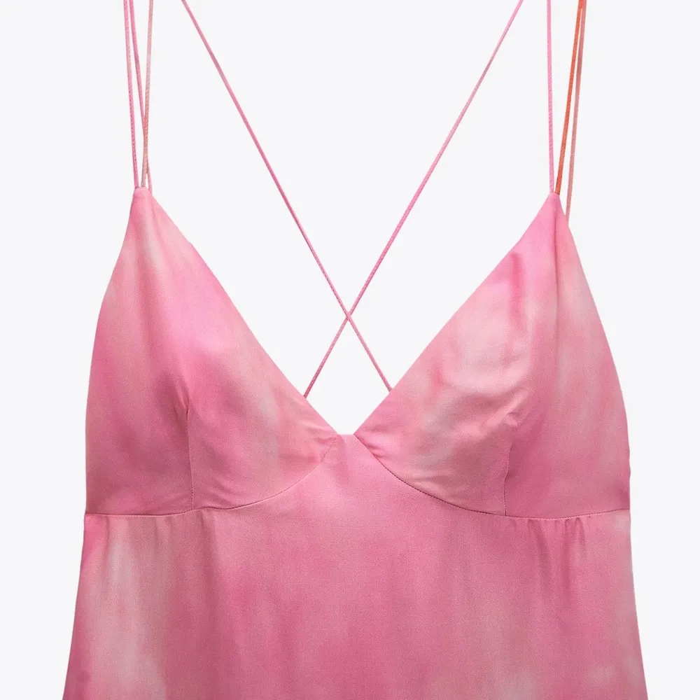 Zara TIE DYE MINI SLIP V-NECK ALINE DRESS PINK NEW - Image 10