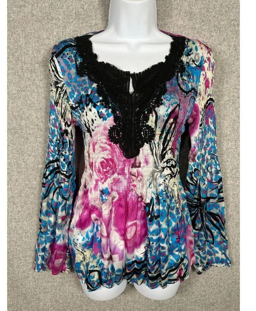 Alberto Makali Small Women Top Long Sleeve Crinkle Lace Fairy Whimsigoth Y2k - Image 2
