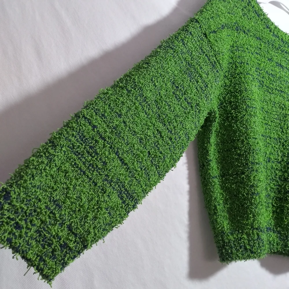 CIDER Green Fuzzy Mushroom Embroidery Sweater Novelty Casual Size Small - Image 4