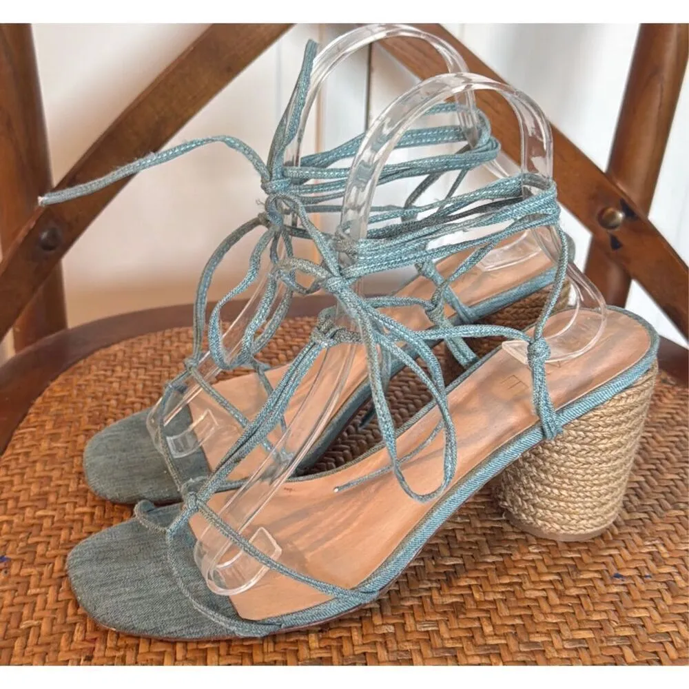 RAYE lace up ankle tie turquoise sandals size 9 - Image 11