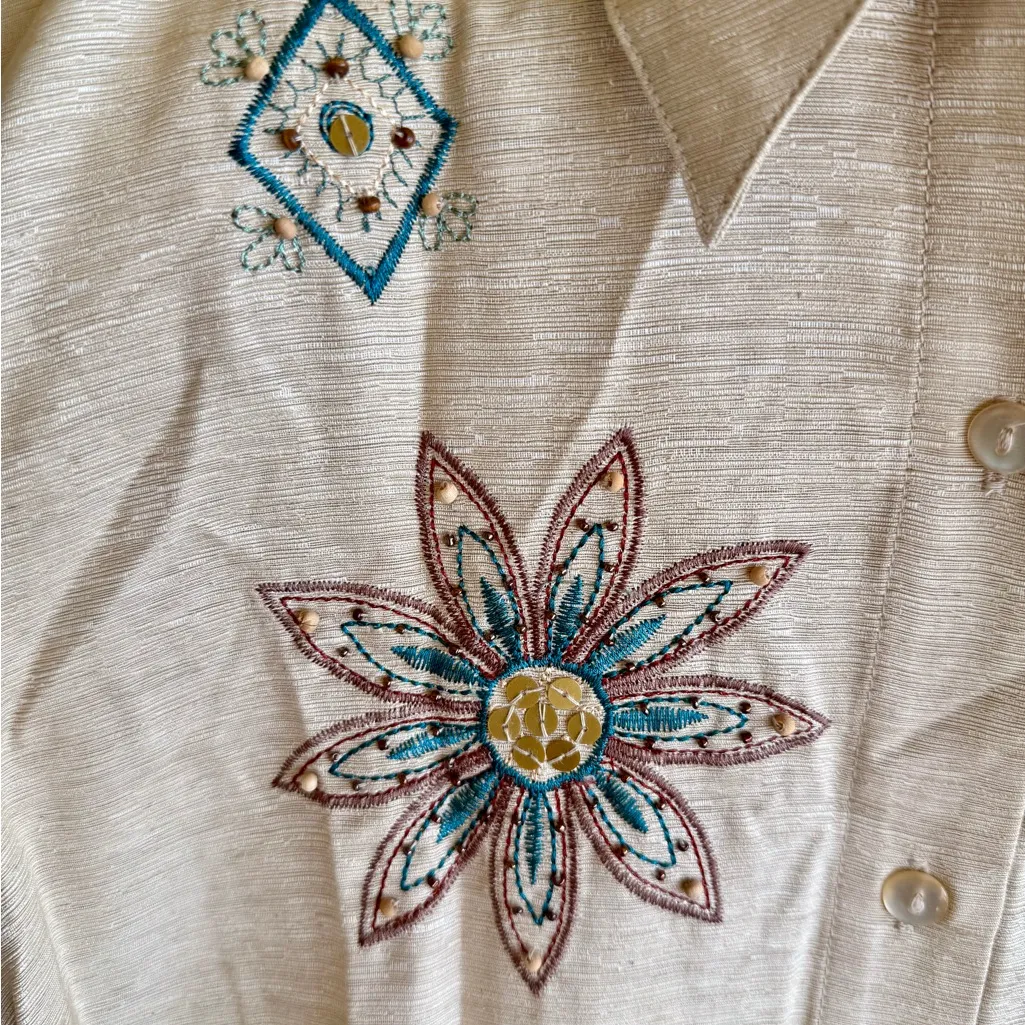 Alfred Dunner Women Blouse 3/4 Sleeve Button Down Shirt 100% Silk padded VTG - Image 4