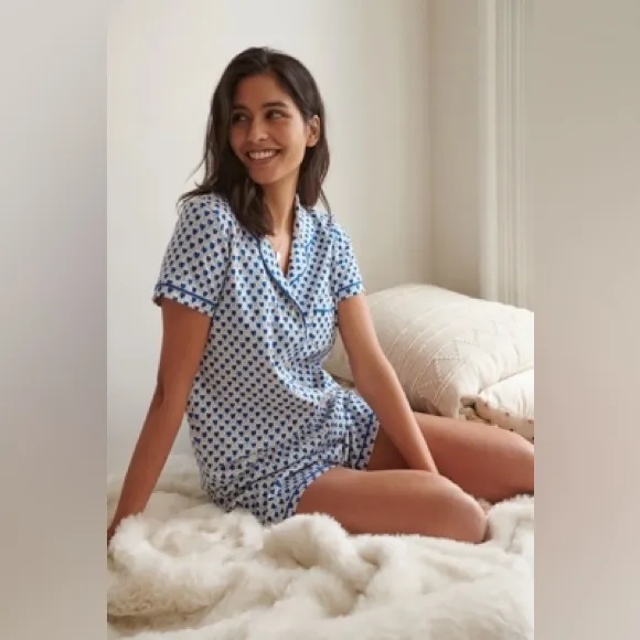 Roller Rabbit Blue Quilted Hearts Earth Day Polo Pajama Set Cotton Large Rare - Image 2