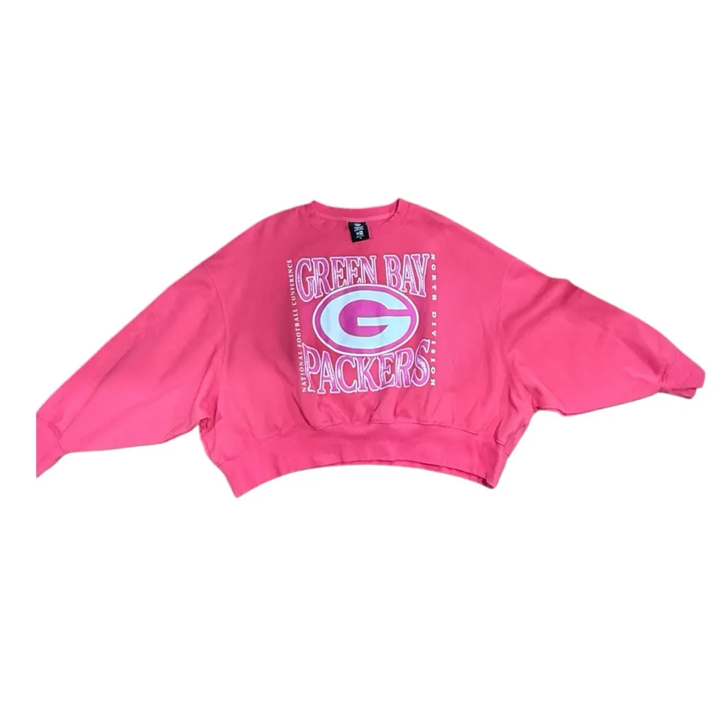 New Era Women’s Green Bay Packers Pink Tech Crew Pullover Sweatshirt XL - Image 2
