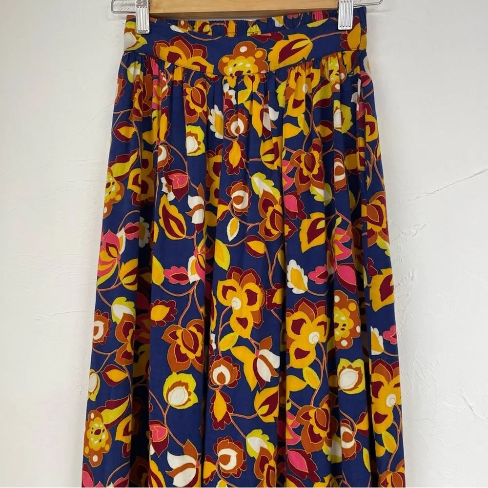 ModCloth Navy Floral Print Wide Leg Pull On Pants Womens XXS Tropical Blue - Image 2