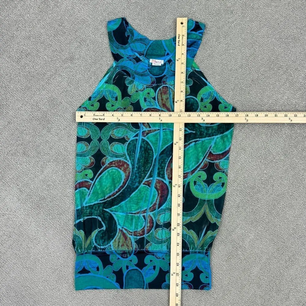 Lipstick‎ Paisley Stamp Died Pleated Tank Top Teal Blue Medium Y2K Blousey Blue - Image 10