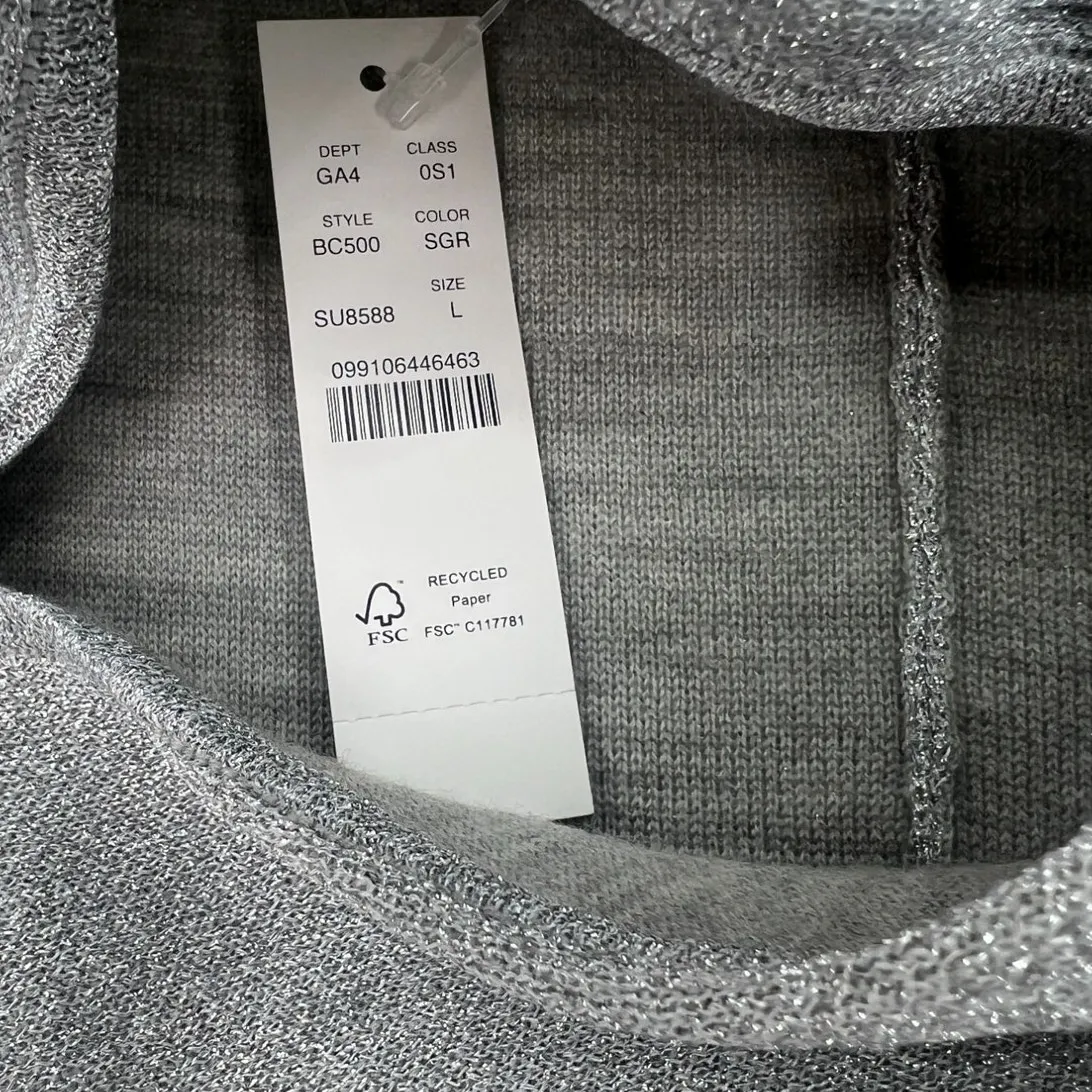 New J Crew L Knit Dress Sweater Metallic Silver Long Sleeve Mini Balloon Sleeve - Image 5