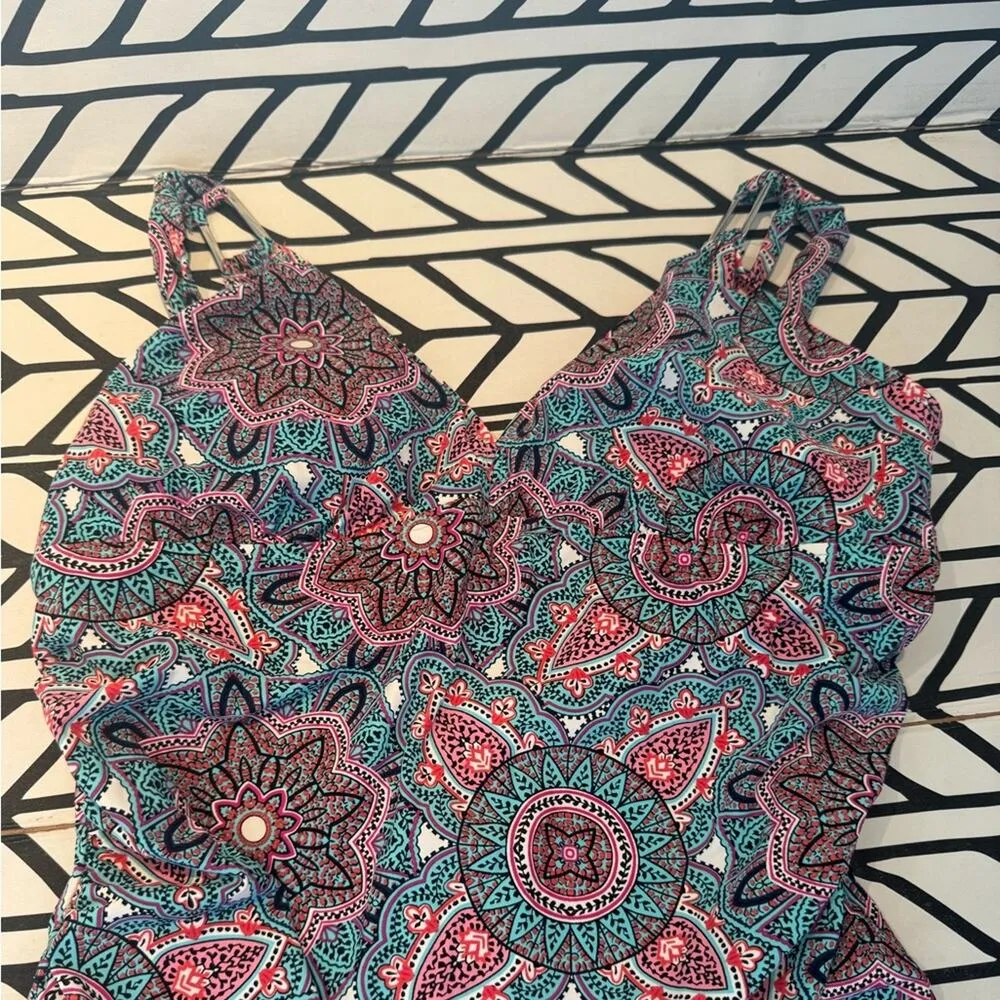 Love Your ASSETS by Sara Blakey SPANX Mandala Print One Piece Swimsuit size XL Blue - Image 4