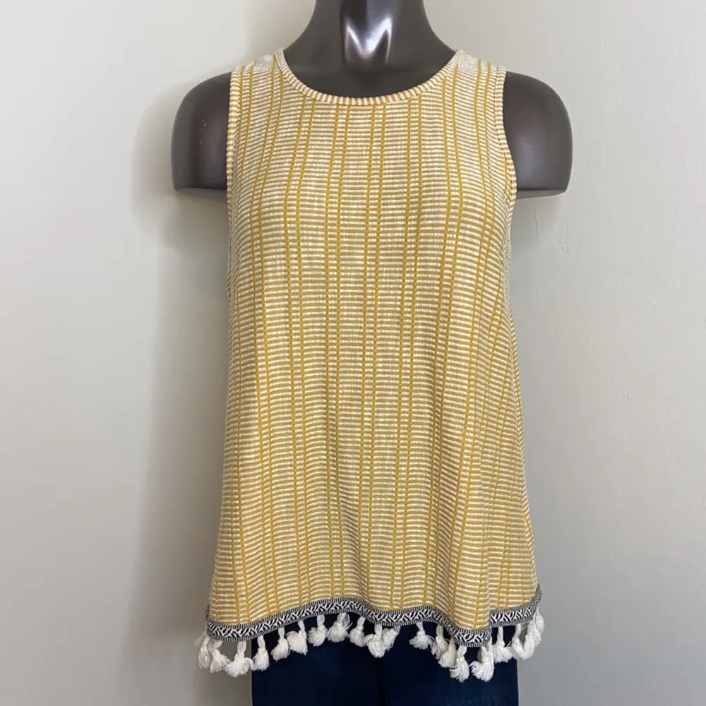 W5 Women Yellow and White Bohemian Style Tank Top Size Large - Image 4