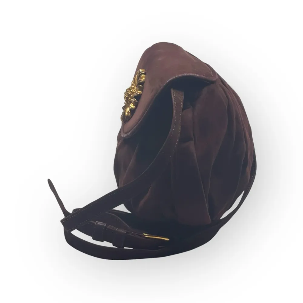 Y2K: Robert Lee Morris 𑁍 Gold Plated Brass Floral Medallion Clutch Crossbody Bag Brown - Image 4